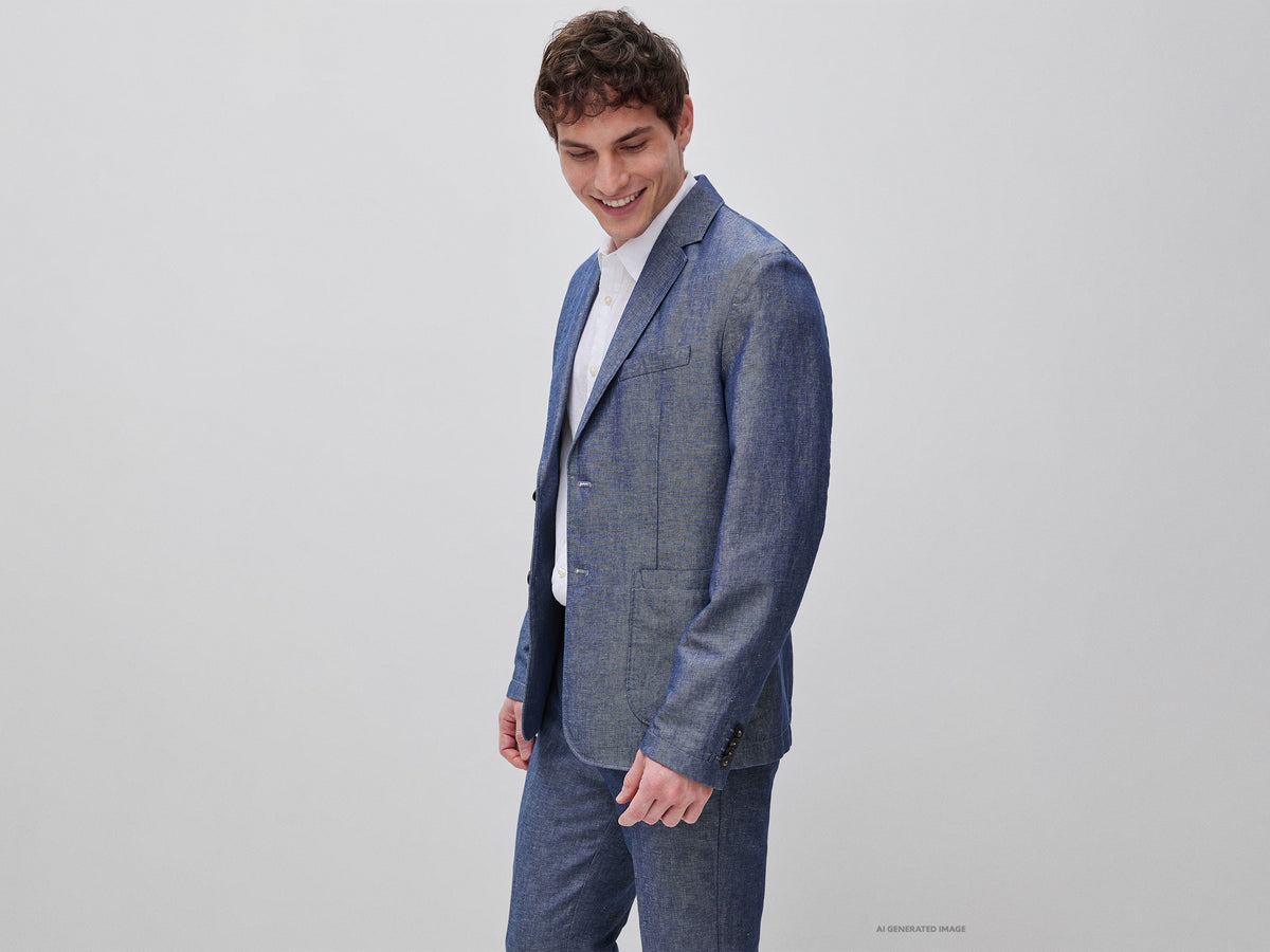 Blazer de abotoadura simples em mistura de linho - ucb_image_F