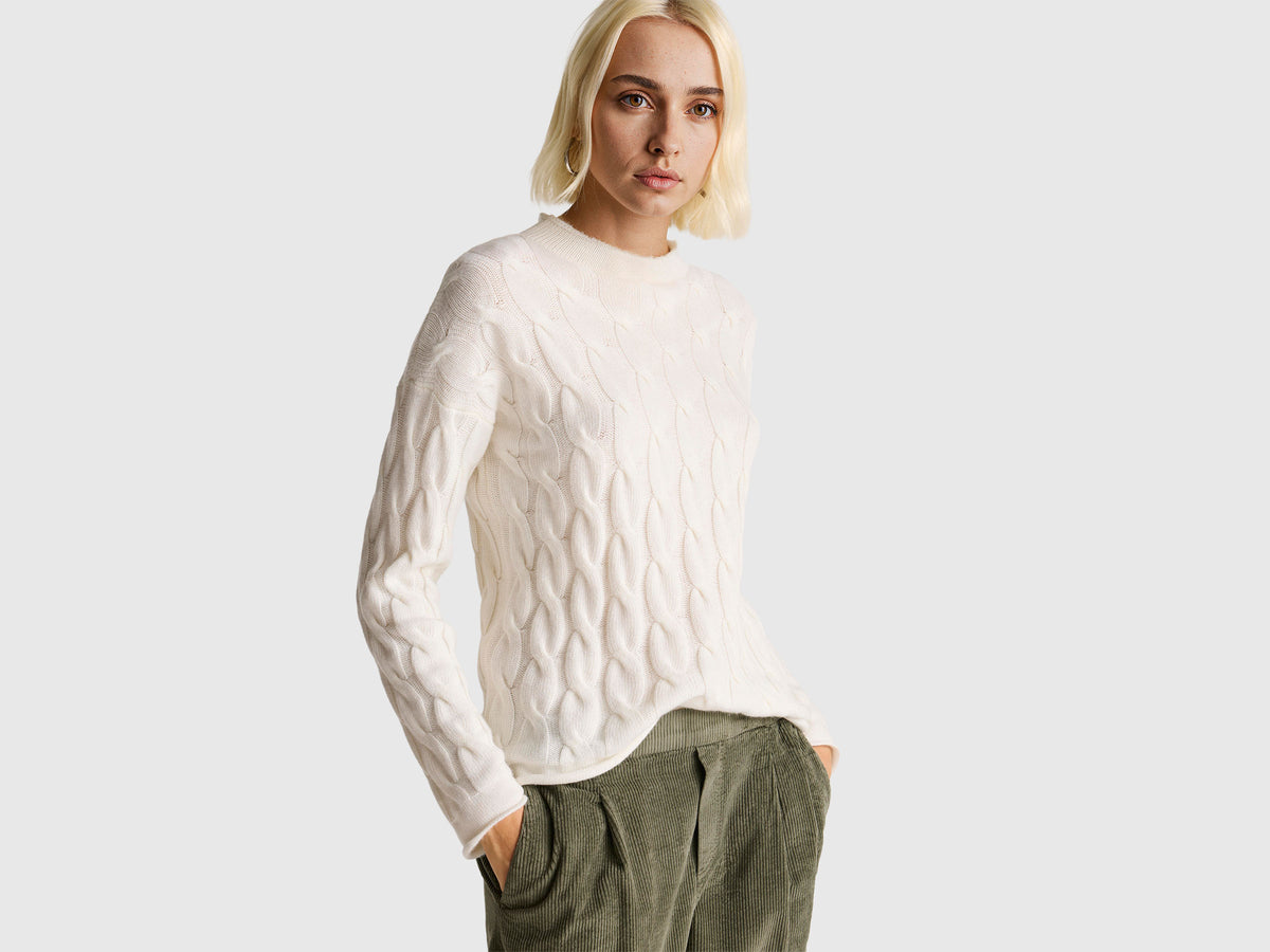 Cashmere blend sweater with cable knit - ucb_image_F