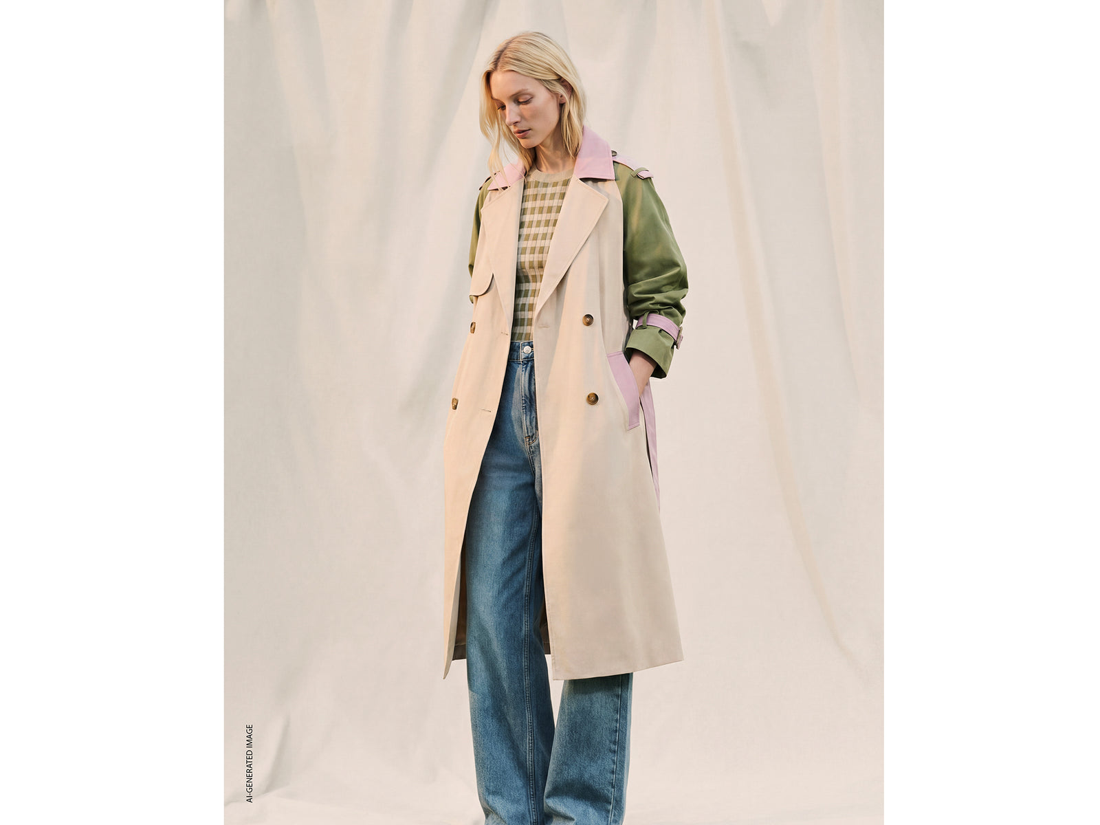 Color block trench coat with belt