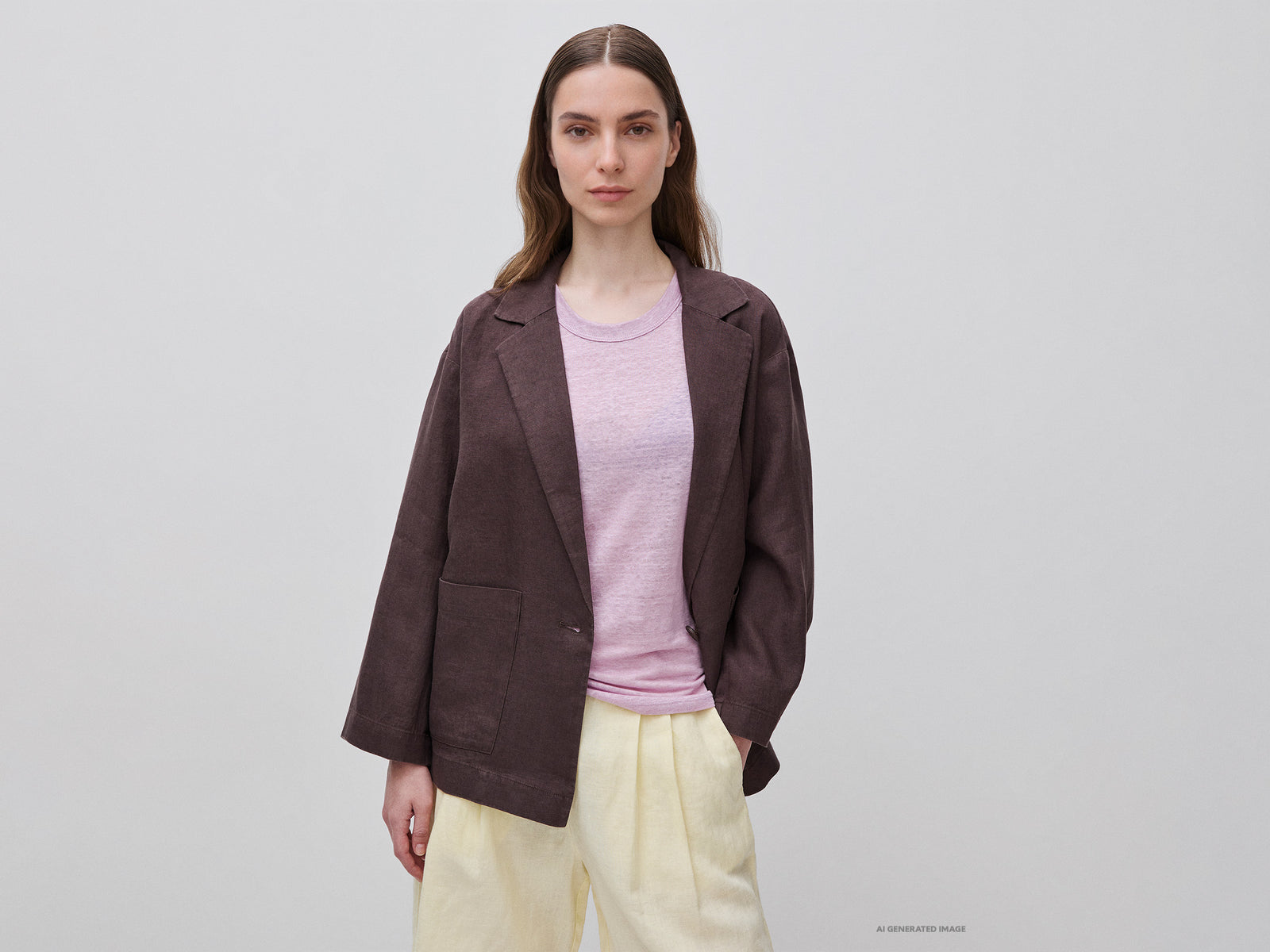 Blazer de abotoadura simples em 100% linho - ucb_image_F