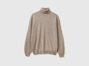 Camisola de gola alta tortora em pura lã Merino