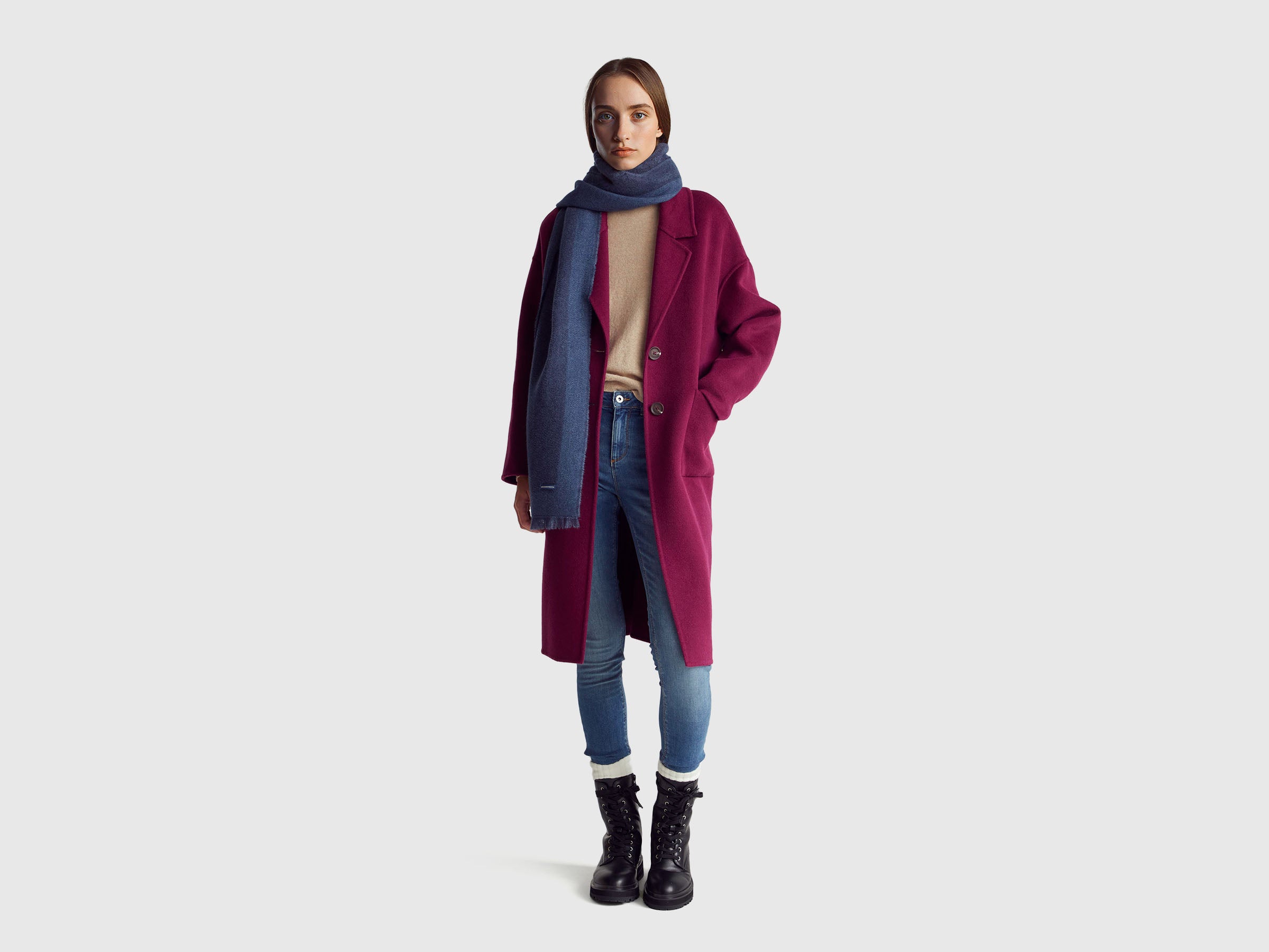 Cardigã de gola redonda bege em pura lã Merino - ucb_image_FY