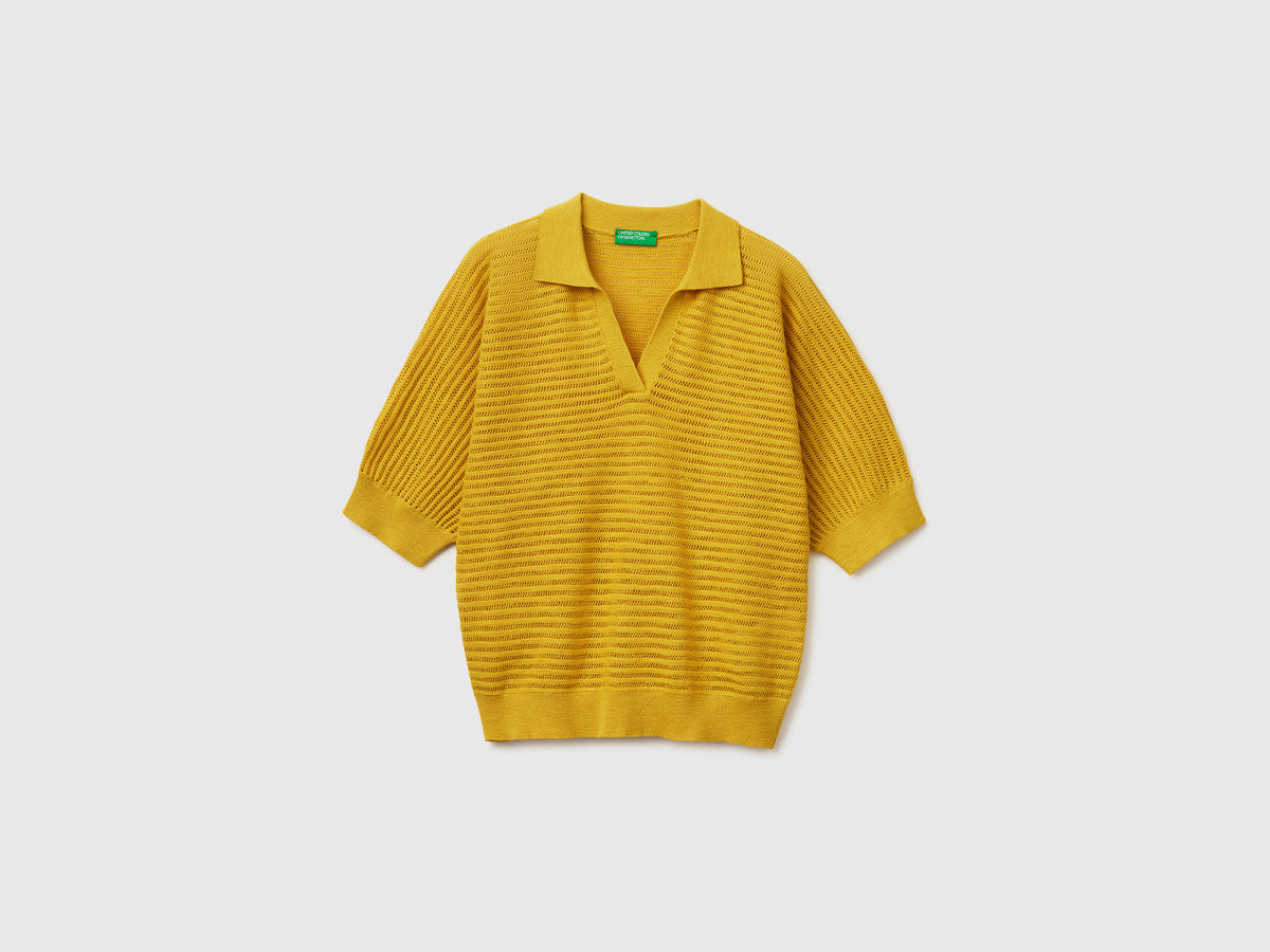 Perforated polo shirt in linen blend - ucb_image_FS