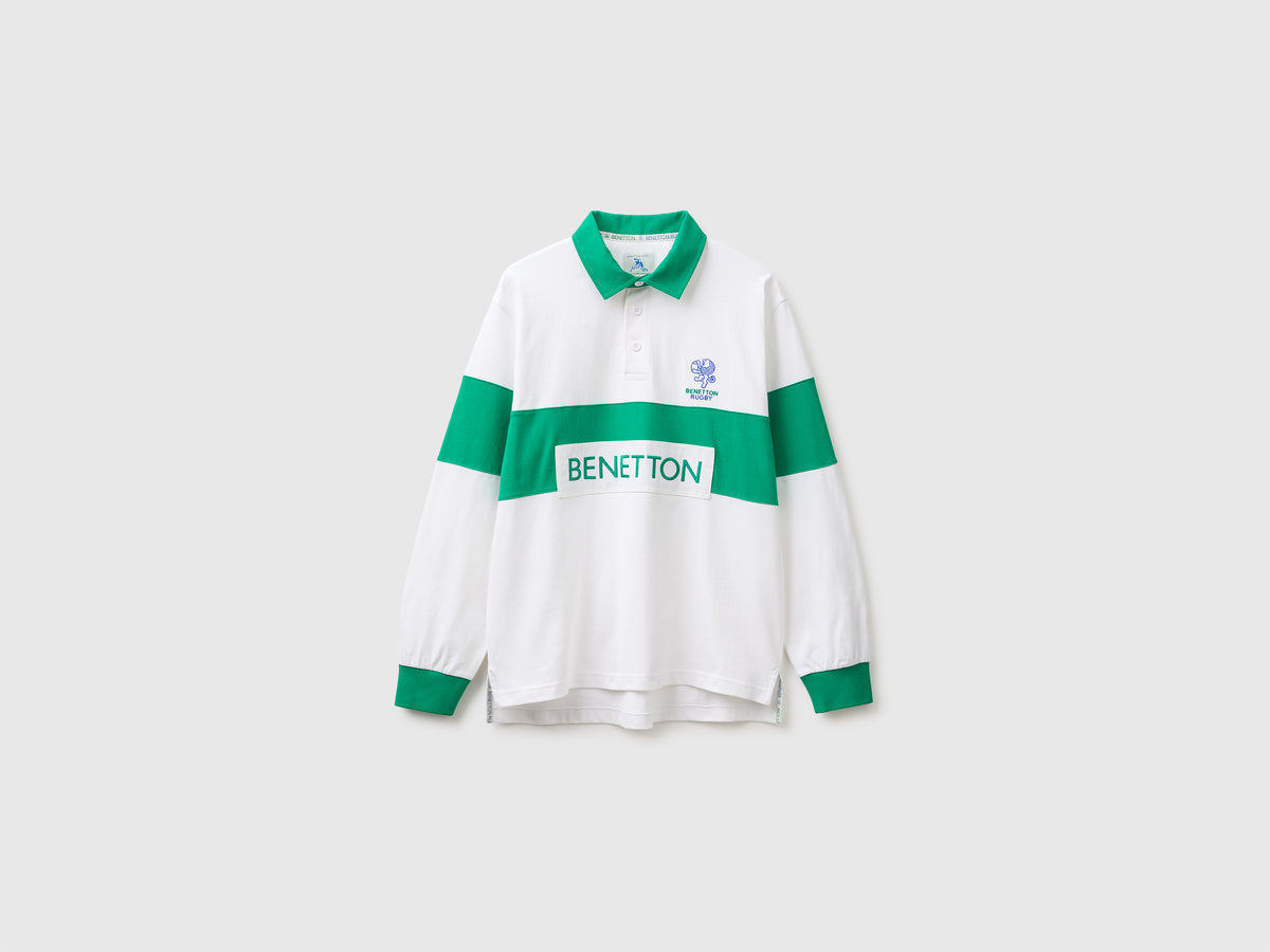 Polo branco e verde Benetton Rugby 100% algodão - ucb_image_FS