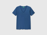 T-shirt azul força aérea em algodão puro com decote em V - ucb_image_FS