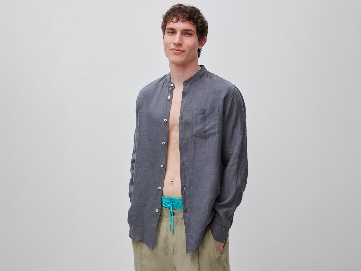 Camisa em linho puro gola coreana - ucb_image_F