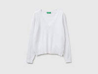 Camisola branca em algodão tricô com decote em V - ucb_image_FS