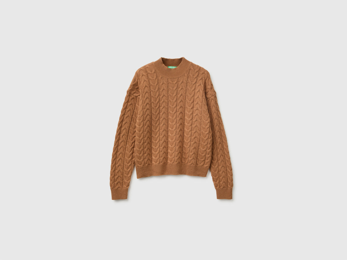 Camisola de gola alta com tranças em mistura de lã e caxemira - ucb_image_FS
