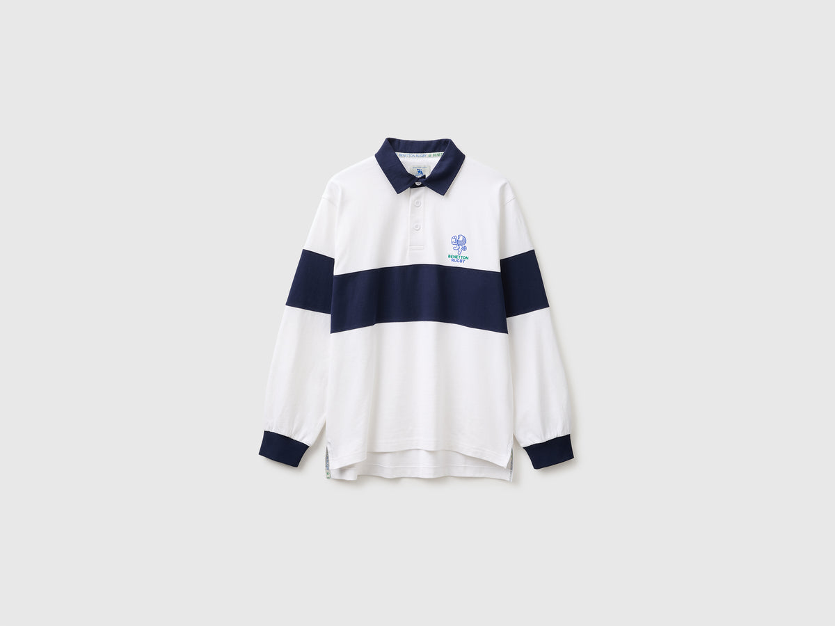 Polo branco e azul Benetton Rugby 100% algodão - ucb_image_FS