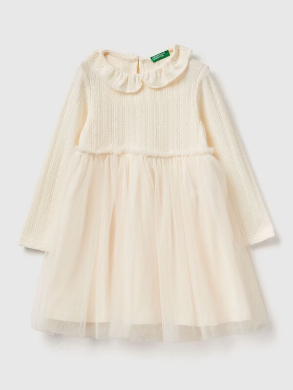 Vestido com gola em tule Menina