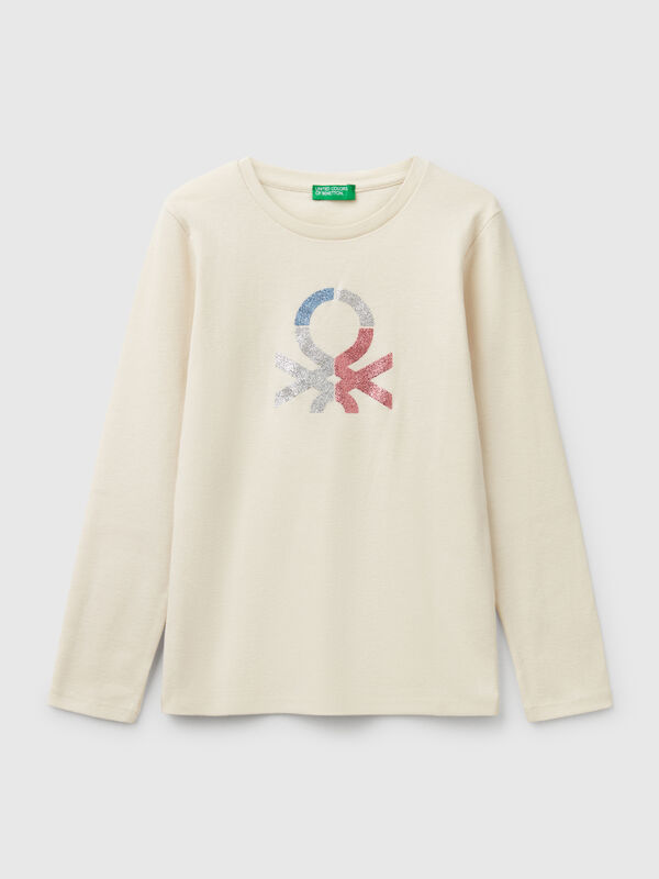 T-shirt de manga comprida com estampa glitter Menina