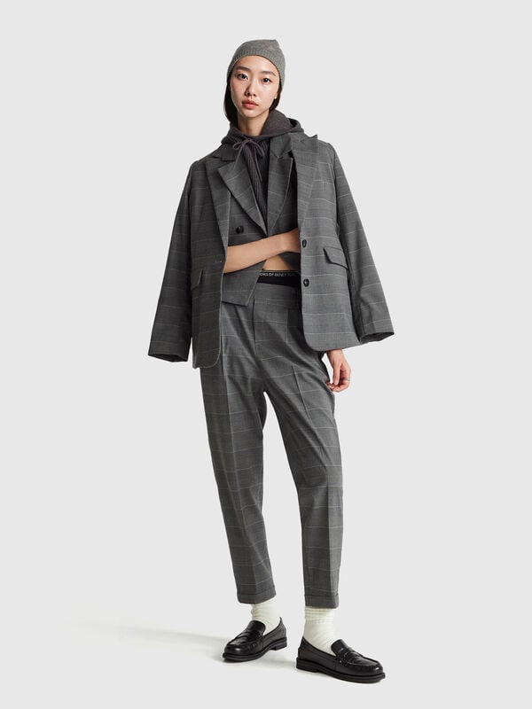 Calças pied-de-poule em flanela Mulher