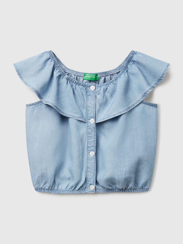 Top em chambray com folho Menina