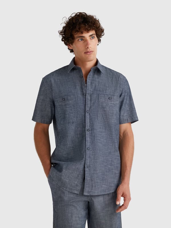 Camisa de manga curta em chambray Homem