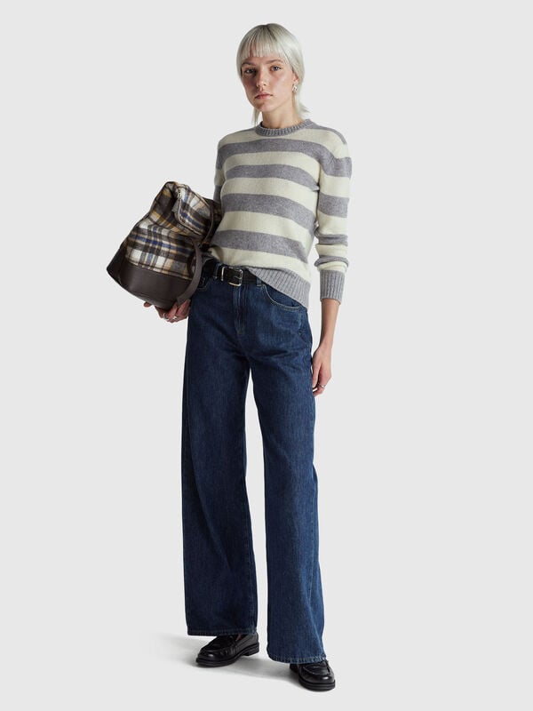 Camisola às riscas em pura lã Shetland Mulher