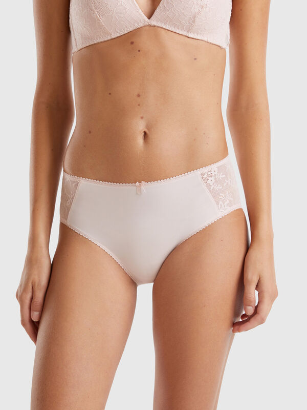 Culotte com insertos em renda Mulher