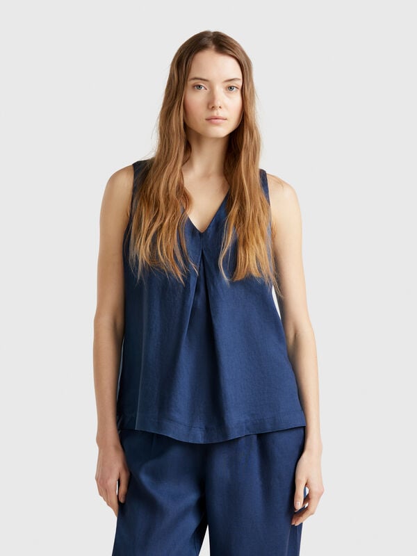 Blusa sem mangas em linho puro Mulher
