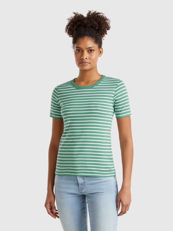T-shirt de gola alta às riscas Mulher