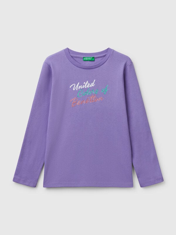 T-shirt de manga comprida com estampa glitter Menina