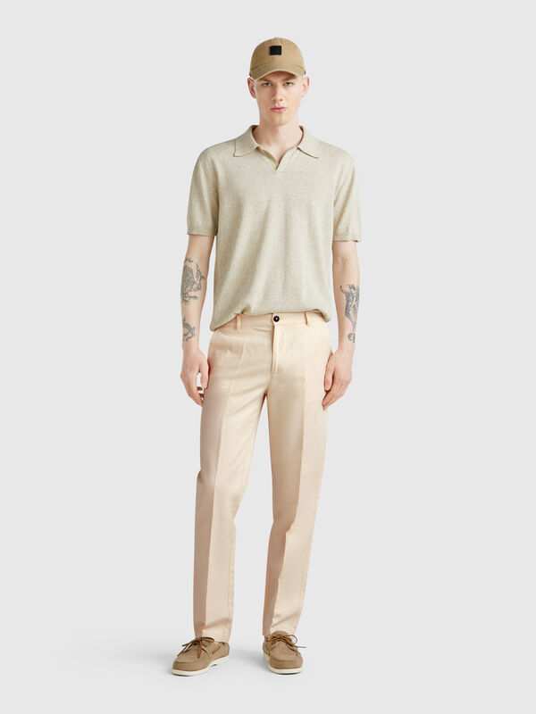 Chinos slim fit em mistura de linho Homem