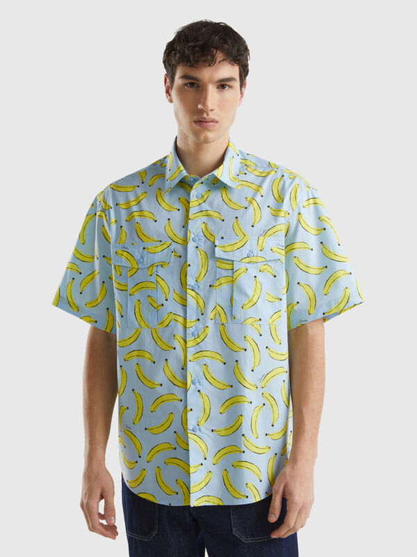 Camisa azul-celeste com padrão bananas Homem