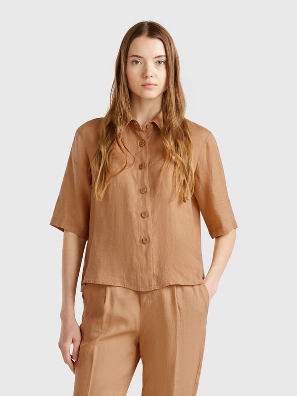 Camisa curta em puro linho Mulher