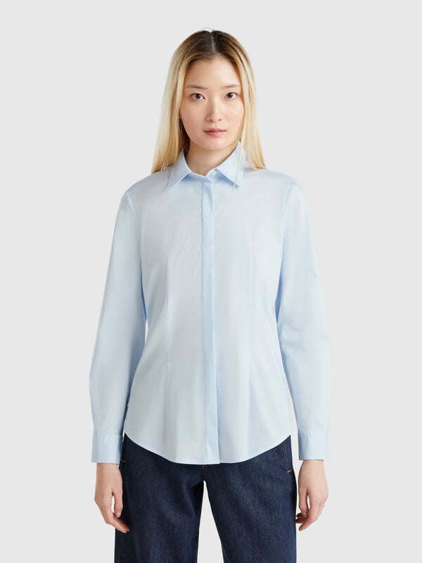 Camisa de mistura de algodão stretch Mulher