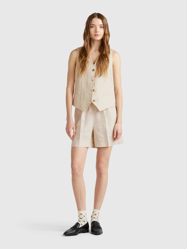 Shorts em linho puro com cordão de ajuste Mulher
