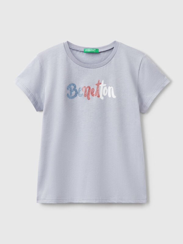 T-shirt com logótipo glitter em algodão Menina