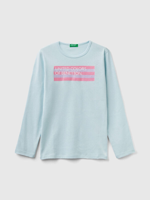 T-shirt de manga comprida com estampa glitter Menina