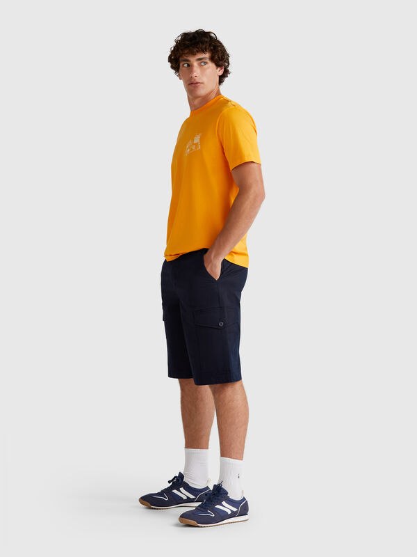Bermudas cargo em algodão puro Homem