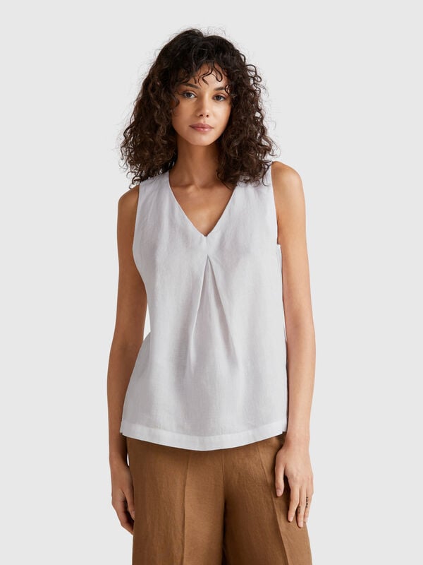 Blusa sem mangas em linho puro Mulher