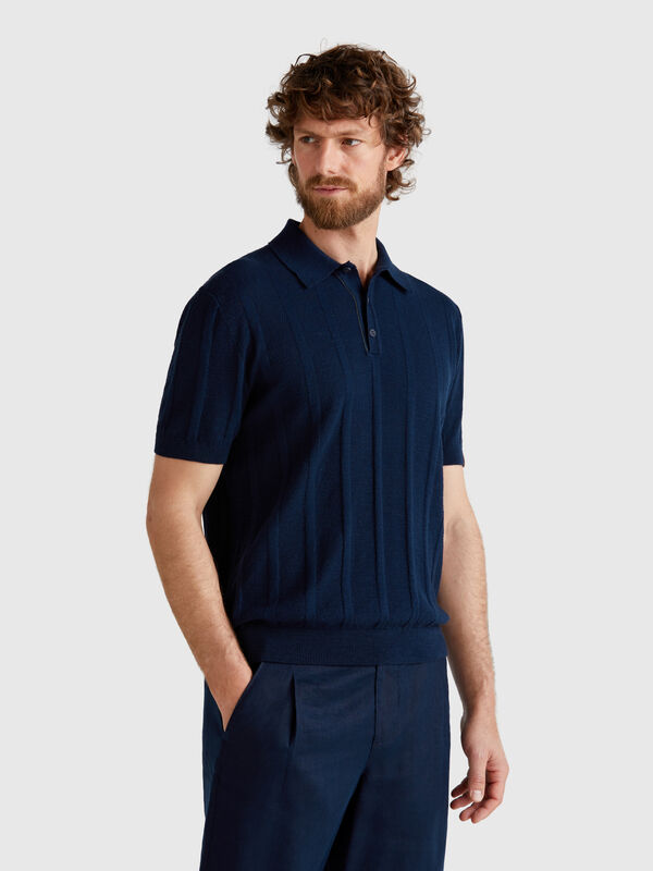 Polo de malha em mistura de linho Homem