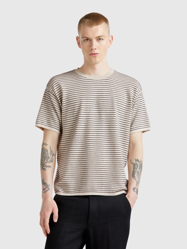 T-shirt de malha às riscas Homem