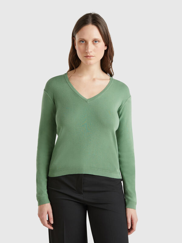 Camisola em algodão puro com decote em V Mulher