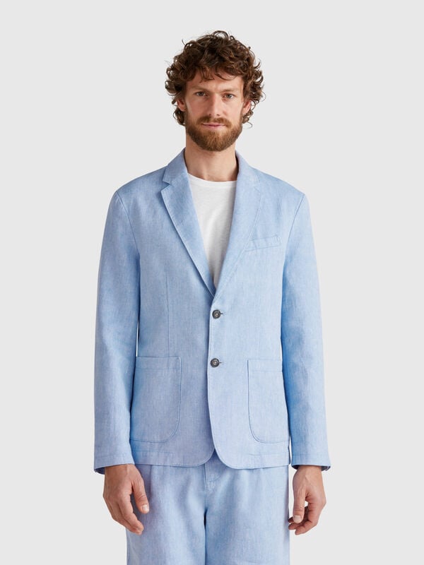 Blazer riscado em mistura de linho Homem