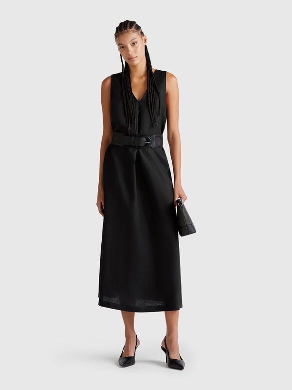 Vestido sem mangas em linho puro Mulher