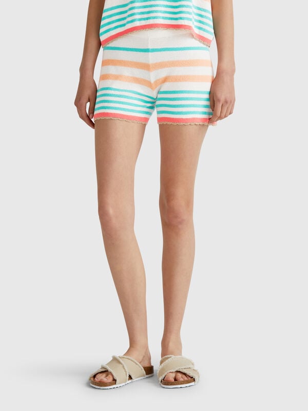 Shorts de tricô listrado Mulher