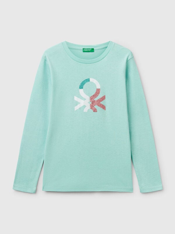 T-shirt de manga comprida com estampa glitter Menina
