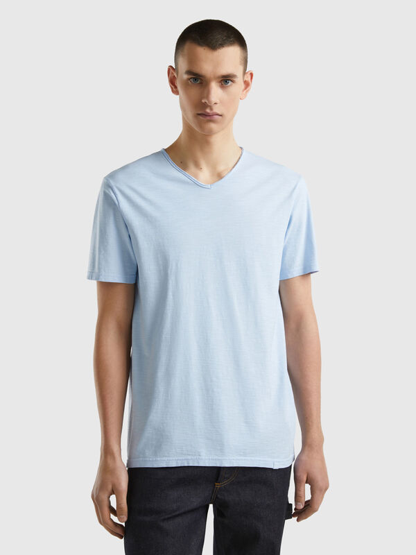 T-shirt 100% algodão com decote em V Homem