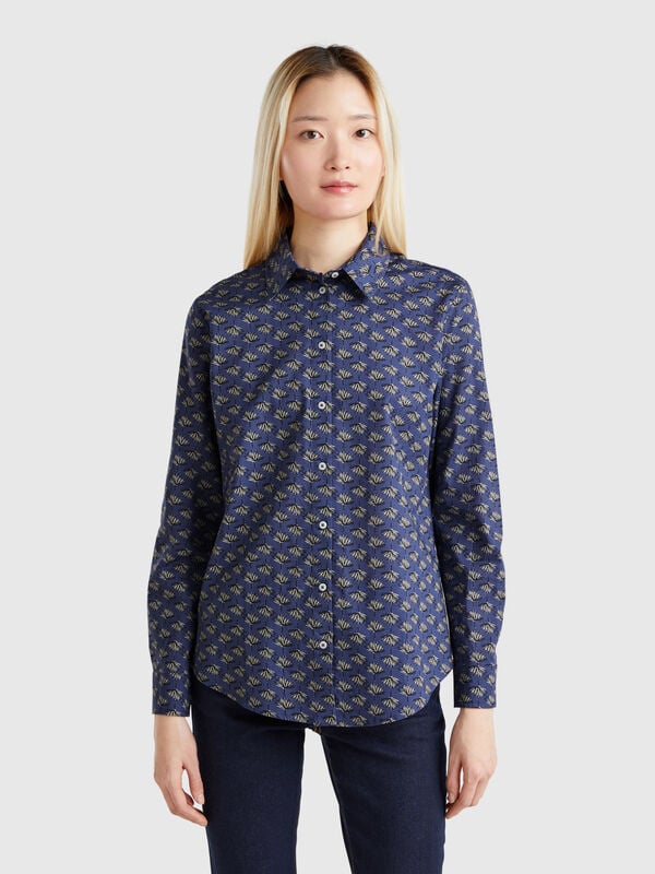 Camisa azul-escuro padrão Mulher
