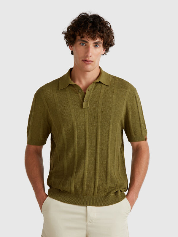Polo de malha em mistura de linho Homem