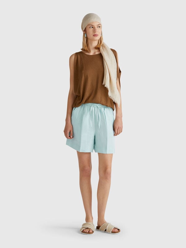 Shorts em linho puro com cordão de ajuste Mulher