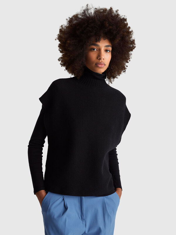 Colete de gola alta em mistura de lã Mulher