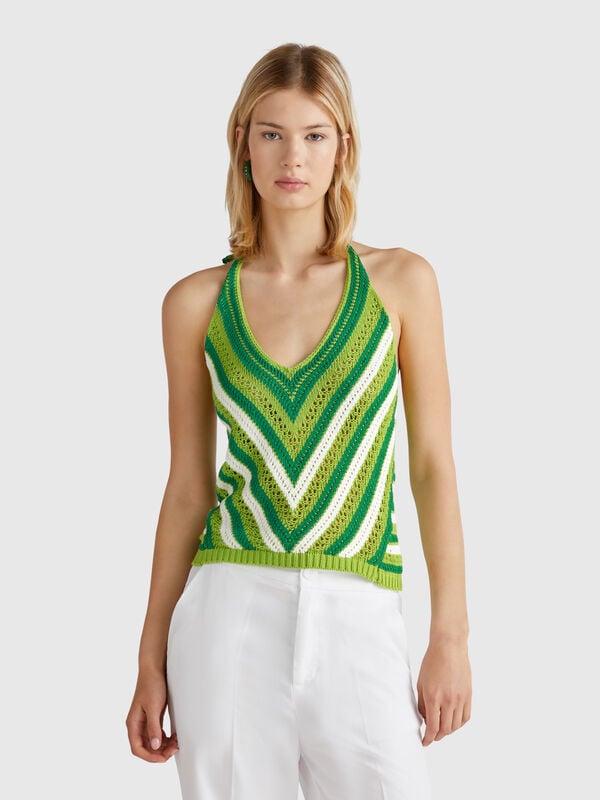 Top às riscas crochê Mulher