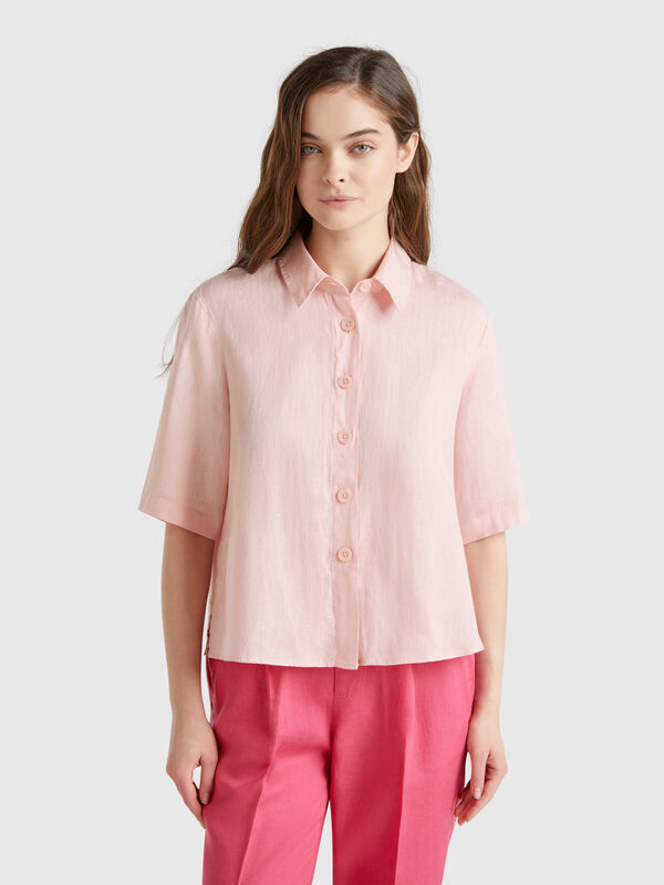 Camisa curta em puro linho Mulher