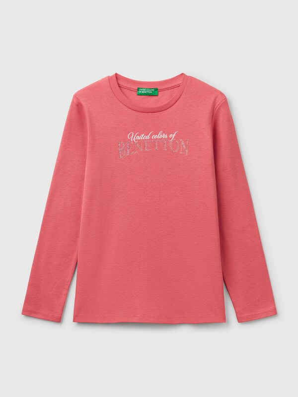 T-shirt de manga comprida com estampa glitter Menina