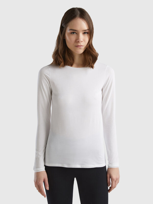 T-shirt de manga comprida em algodão orgânico super stretch Mulher