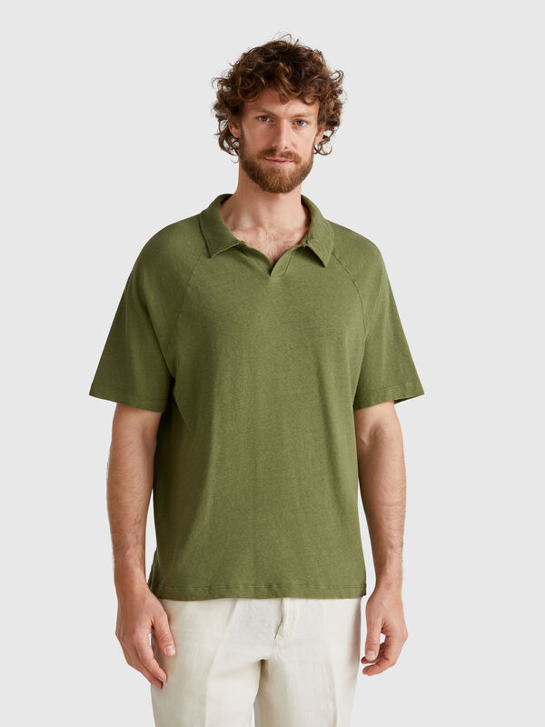 Polo em mistura de linho Homem
