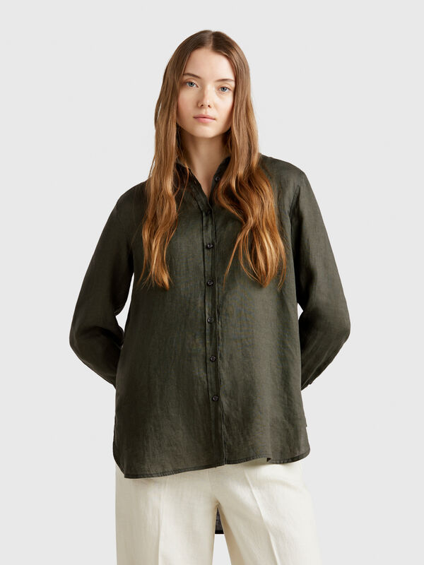 Camisa comprida em puro linho Mulher